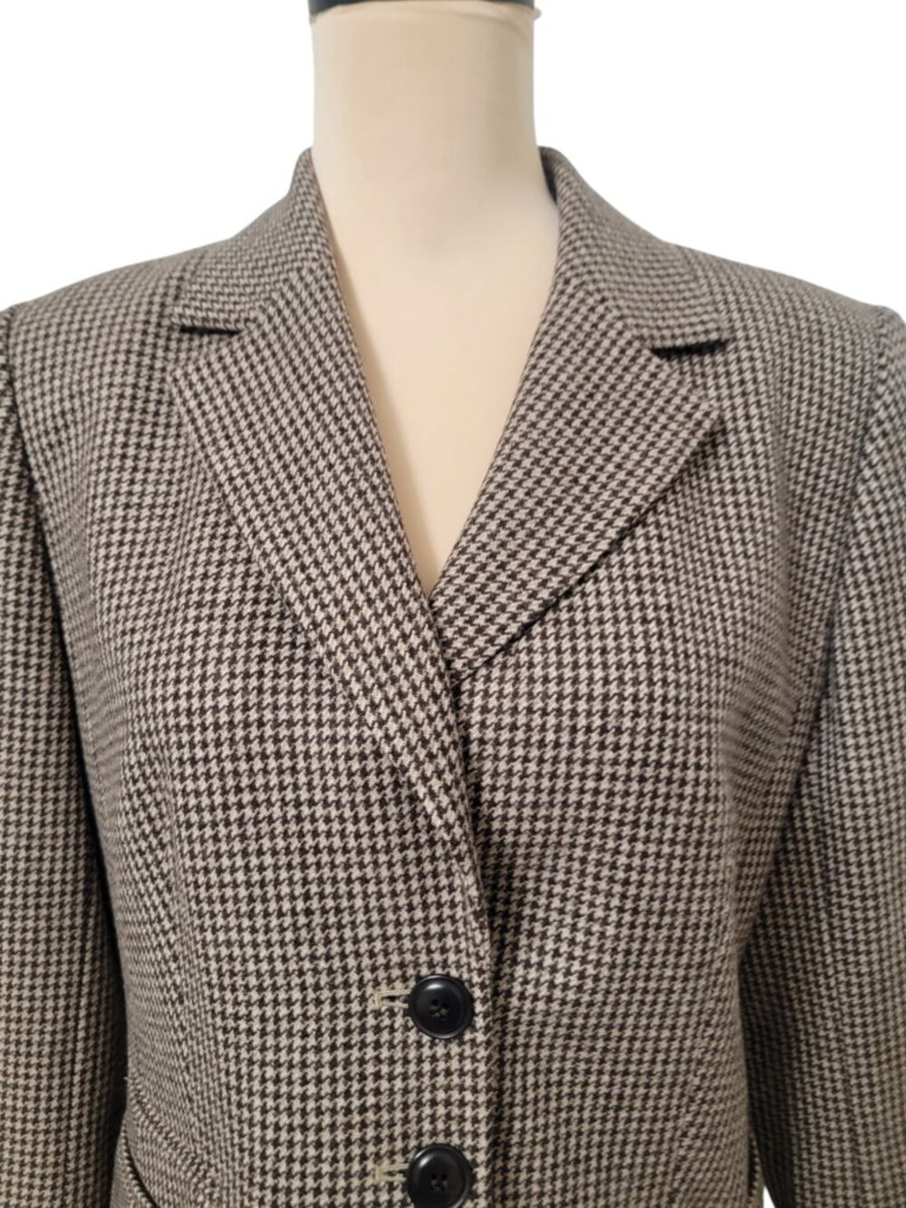 Talbots Size 10 Brown & Tan Structured Houndstooth Button Jacket - Picture 2 of 16